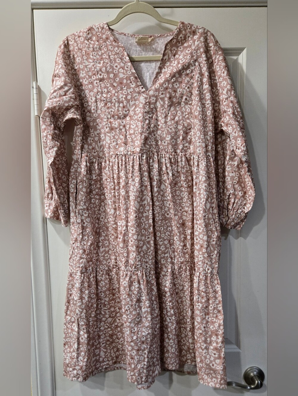 Reistor Floral Dusty Rose Long-Sleeve 100% Organic Cotton Dress - Picture 2 of 9